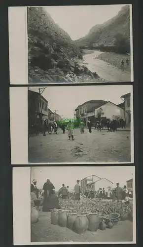 139140 3 AK Fotokarte Serbien um 1915 Bauern Markt Straße 1. Weltkrieg