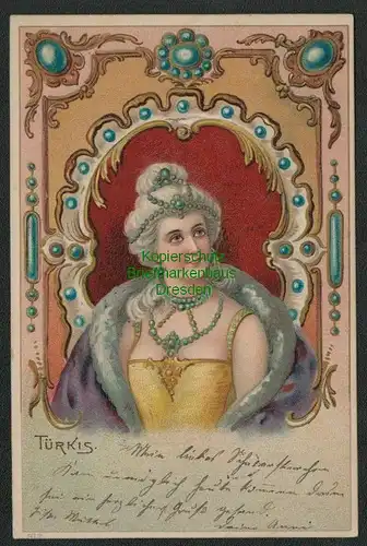 139131 AK Künstlerkarte Frau Türkis Türkisschmuck Litho 1902