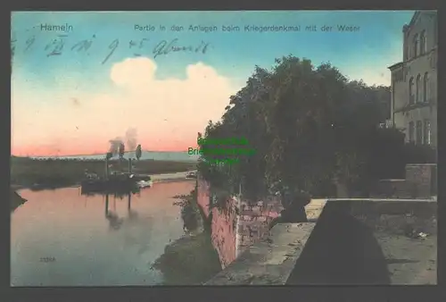 138488 AK Hameln 1911 Anlagen beim Kriegerdenkmal Weser