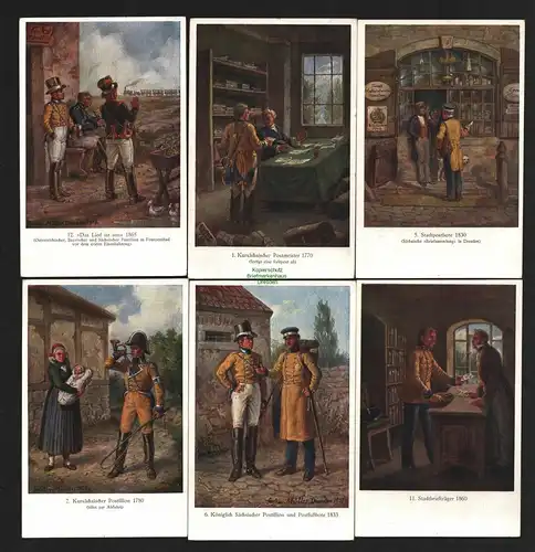 138115 10 AK farbige Bilder der Sächsischen Post 1770 - 1865 Postillion Uniform