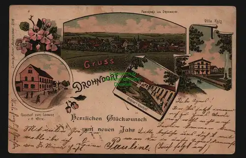 136155 AK Drohndorf 1899 Litho Gasthof zum Löwen Richters Gasthof Villa Külz