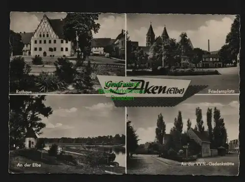 136097 AK Aken Elbe Rathaus Friedensplatz VVN Gedenkstätte 1966