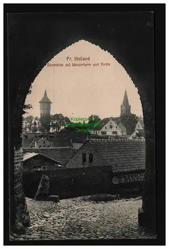 136005 AK Paslek Preußisch Holland um 1910 Durchblick auf Wasserturm und Kirche