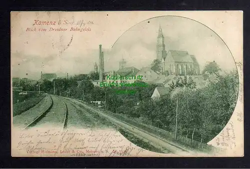 131915 AK Kamenz Blick vom Dresdner Bahngleis auf die Kirche  Stadt 1904