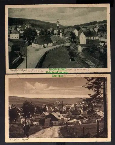 131936 2 AK Carlsfeld Erzgebirge 1927 Kirche Brücke  Dorfstraße