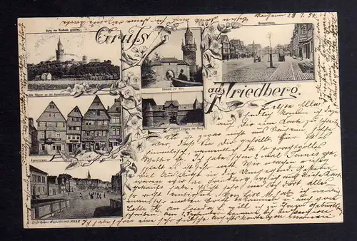 130208 AK Friedberg Hessen 1898 Kaiserstrasse schiefe Häusser Burg