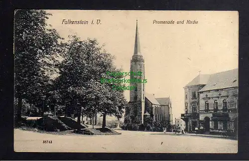 129636 AK Falkenstein i. V. Promenade und Kirche 1913