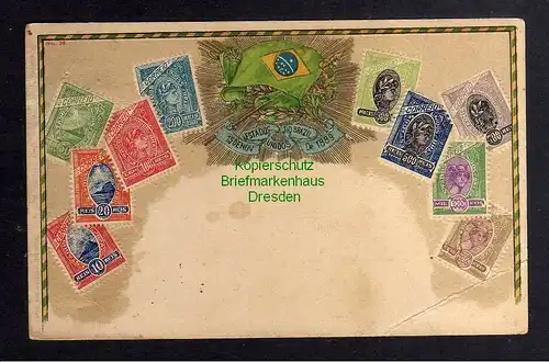 129743 AK Philatelie Postkarte Brasil Brasilien Wappen geprägt um 1905