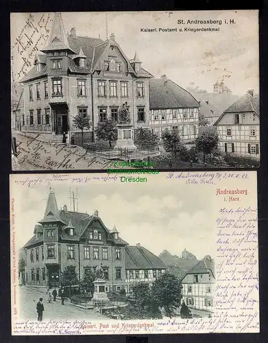 128750 2 AK Sankt Andreasberg im Harz 1902 Kaiserl. Post und Kriegerdenkmal 1913