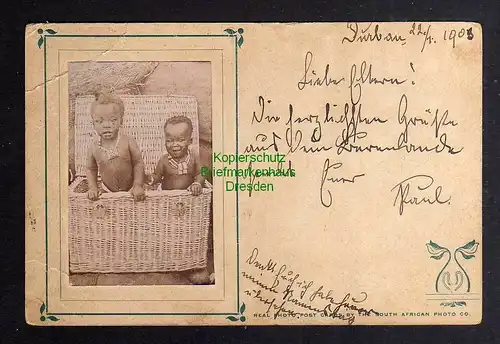 128875 AK East London 2 Kinder in einer Truhe Korb 1903 Südafrika South Africa