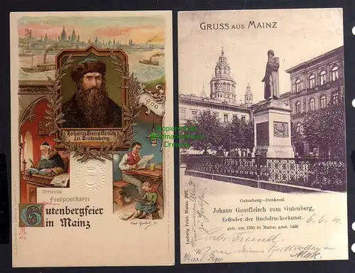 128768 2 AK Mainz Johann Gensfleisch zu Gutenberg Feier 1900 Litho