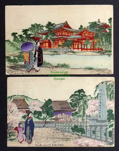 128973 2 AK Nanko charch Kobe Japan Tempel um 1905 coloriert