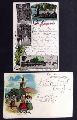 129082 2 AK Spreewald Litho Kirchgang in Burg 1902 Kahn 1901