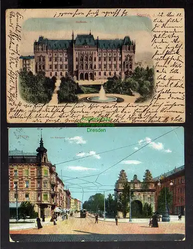 129002 2 AK Stettin 1902 Rathaus Am Königstor 1910