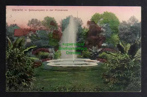 129115 AK Gleiwitz 1913 Schmuckplatz in der Promenade Springbrunnen