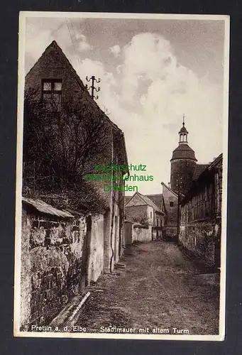 129145 AK Prettin a. Elbe Stadtmauer m altem Turm 1933 Landpoststempel Hohendorf