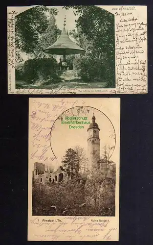 128390 2 AK Arnstadt Schirm im Stadtgarten 1900 Ruine Neideck 1914