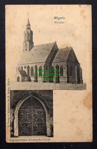 128446 AK Mügeln um 1905 Kirche Kirchentor von 1648
