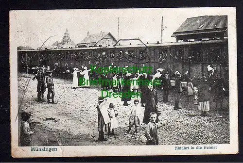 121054 AK Münsingen 1920 Abahnhof Abfahrt in die Heimat