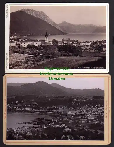 121002 2x Kabinettfoto um 1880 Gmunden vom Calvarienberg Salzkammergut