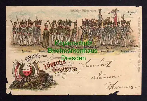 120990 AK Lübeck Litho Lübecker Volksfest 1898 Lübecker Bürgerwehr 19. Jahrhunde