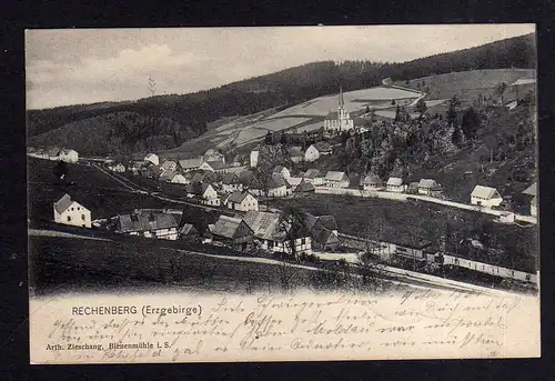 110502 AK Rechenberg Erzgebirge Panorama 1905 Kirche