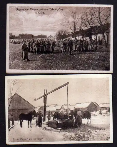 110494 2 AK Kolno Pferdetränke gefangene Russen 1914 Podlachien Ostpreußenhilfe