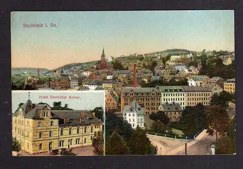 110377 AK Buchholz Sachsen Hotel Deutscher Kaiser 1914 + Panorama