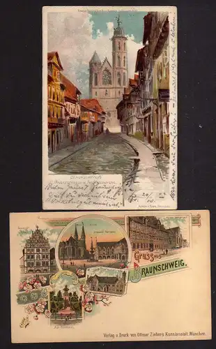 110855 2 AK Braunschweig Litho Gasthaus Wolters Hofbräuhaus  Gewandhaus Weberstr