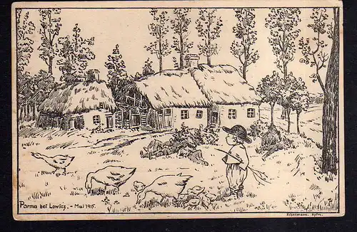 111025 AK Lowicz Lowitsch Bauernhauser in Parma 1915 Künstlerkarte
