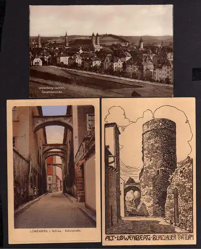 110418 3 AK Löwenberg Schlesien Fotokarte u 1930 Bunzlauer Torturm Künstlerkarte