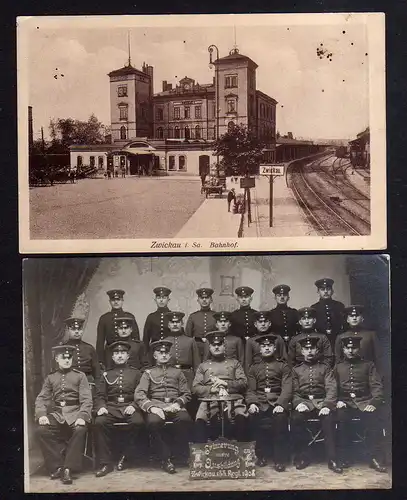 110644 2 AK Zwickau Bahnhof Militär Soldaten 1908
