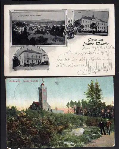 109436 2 AK Demitz-Thumitz 1899 Schule Restaurant Bierhandlung Filinger Klosterb