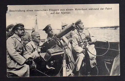 109120 AK Beschiessung eines russischen Fliegers Motorboot Njemen Memel um 1915
