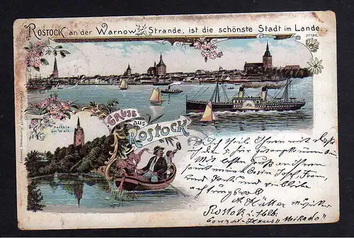 107234 AK Rostock an der Warnow Litho 1898 Dampfer Stadt Ruderboot