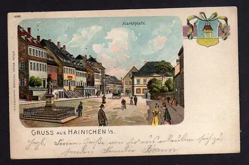 106902 AK Hainichen um 1900 Marktplatz Wappen