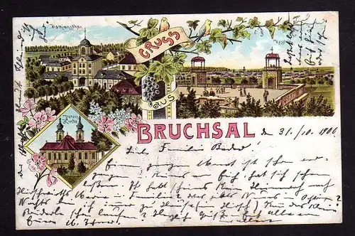 107114 AK Bruchsal Litho 1900 Peterskirche Domianstor