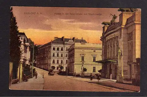 107519 AK Gablonz an der Neiße 1921 Reichsstraße Stadttheater