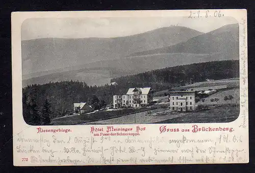 107773 AK Brückenberg Riesengebirge 1906 Hotel Meininger Hof am Fusse der Schnee