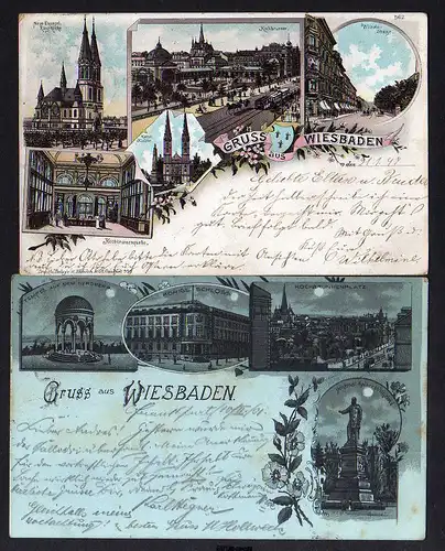 106216 AK Wiesbaden 1897 Litho Ring Kirche Kochbrunnen Quelle Denkmal Neroberg T