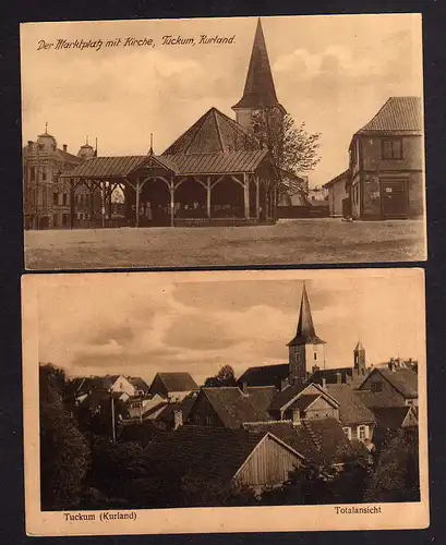 106429 2 AK Tuckum Lettland Markt Kirche Kurland Totale um 1916
