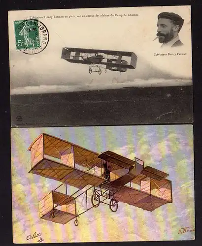 105837 2 AK Pionierluftfahrt Henry Farman französischer Flugpionier Doppeldecker