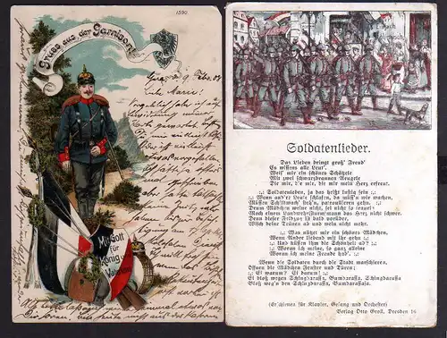 104080 2 AK Gruss aus der Garnision Litho 1908 Mit Gott für König und Vaterland