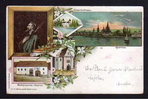 103947 AK Kostnice 1899 Litho Schloss Gottlieben Rodny domek v Husinic