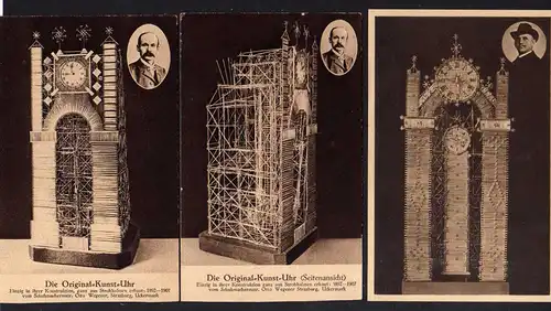 100477 3 AK AK Original Kunst Uhr aus Strohhalmen erbaut Otto Wegener Strasburg