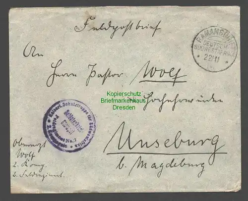 B7766 Deutsch Südwestafrika Feldpostbrief Ramansdrift 1906 Soldatenbriefstempel
