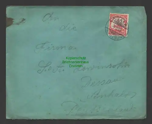 B7397 Brief Duala Kamerun 1909 an Schuhwaren Versandhaus Lewinsohn Dessau