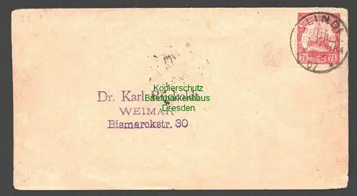 B7848 Deutsch Ostafrika DOA Brief Lindi 1907 Dar-Es-Salaam nach Weimar