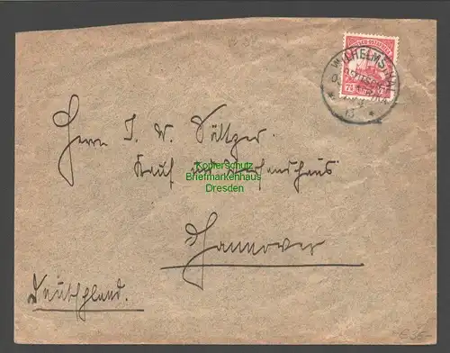 B7870 Deutsch Ostafrika DOA Brief Wilhelmsthal 1913 nach Hannover