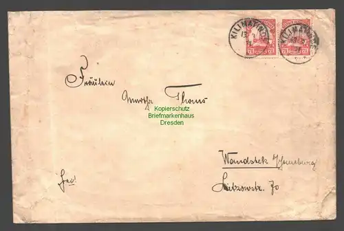 B7900 Deutsch Ostafrika DOA Brief Kilimatinde 1911 nach Wandsbek bei Hamburg